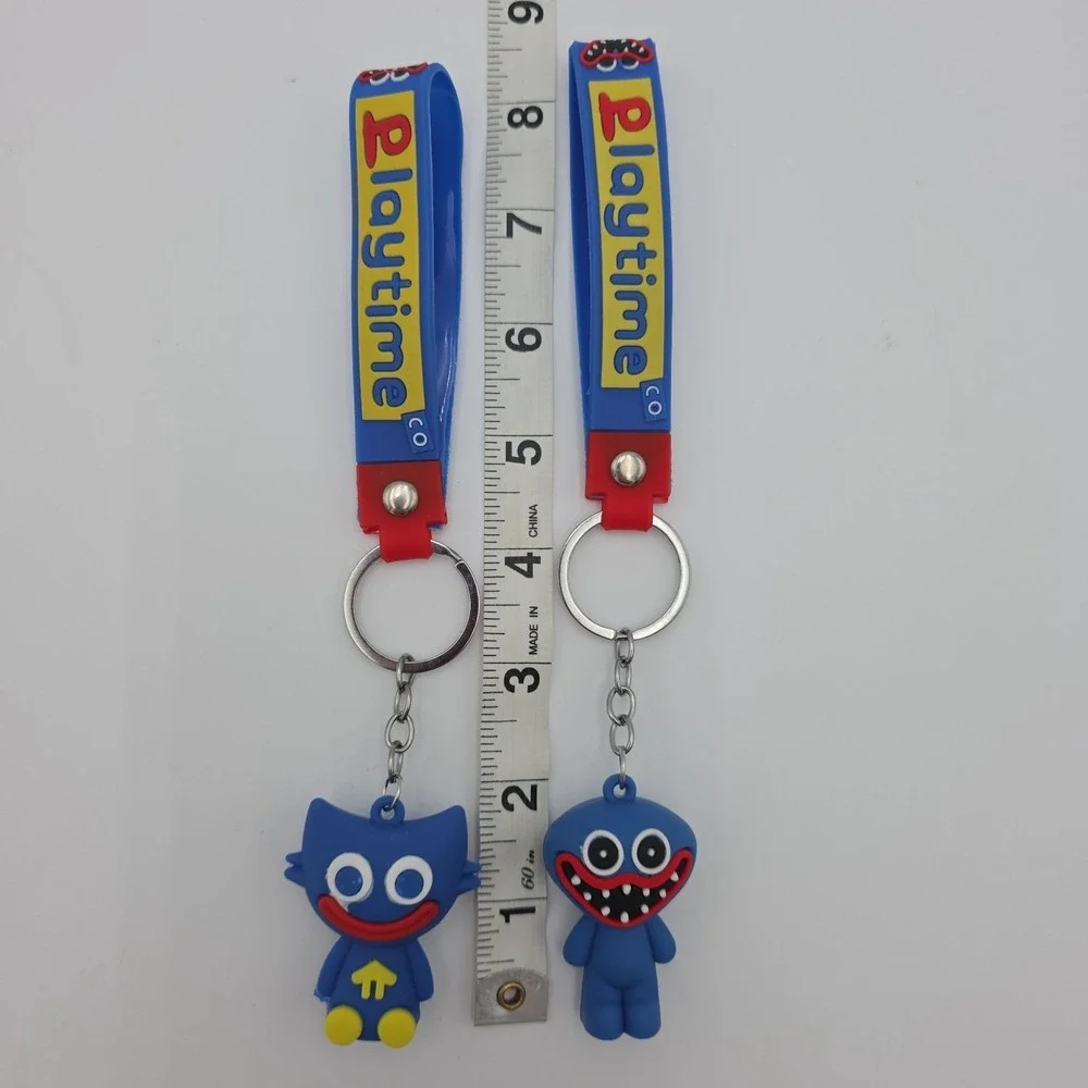 Brand New! 2 Pc Poppy Playtime Huggy Wuggy Charm Keychains With Wrist Strap PVC